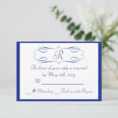 Carte RSVP de mariage Royal Blue Monogram (Debout devant)