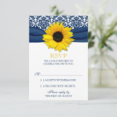 Carte RSVP de mariage ruban damas marine tournesol (Debout devant)