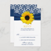 Carte RSVP de mariage ruban damas marine tournesol (Devant / Derrière)