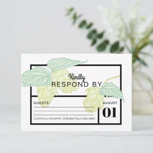 Carte RSVP de mariage Rustic Modern Beer Hops (Debout devant)