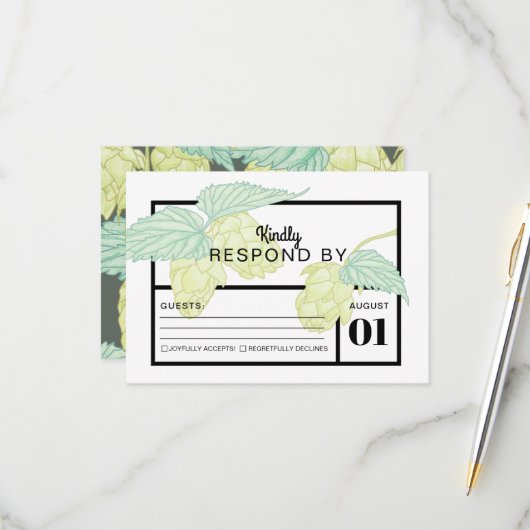 Carte RSVP de mariage Rustic Modern Beer Hops (Devant/Arrière en situation)