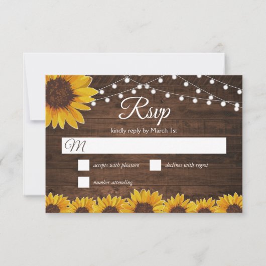 Carte RSVP de mariage Rustic Sunflower String (Devant)