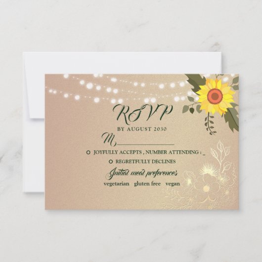 Carte RSVP de mariage Rustic Sunflower String (Devant)