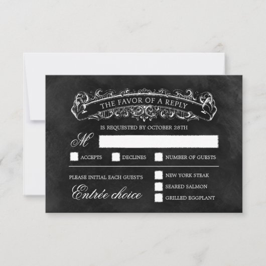 Carte RSVP de mariage rustique chic - Noir (Devant)