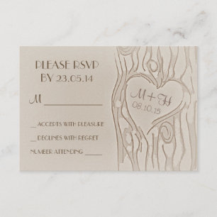 carte RSVP de mariage rustique d'arbre sculpté