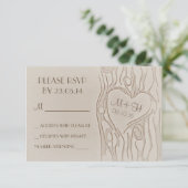 carte RSVP de mariage rustique d'arbre sculpté (Debout devant)