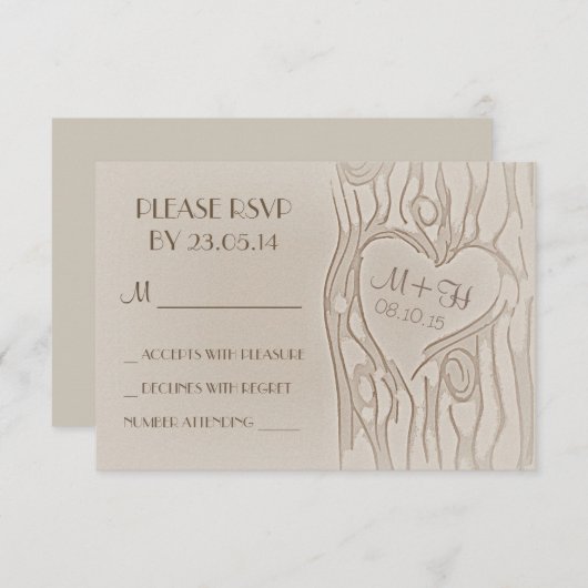 carte RSVP de mariage rustique d'arbre sculpté (Devant / Derrière)