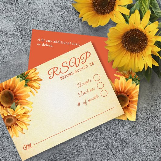 Carte RSVP de mariage rustique de tournesol