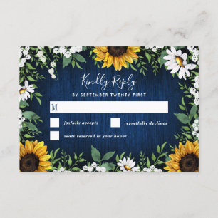 Carte RSVP de mariage rustique de tournesol bleu m