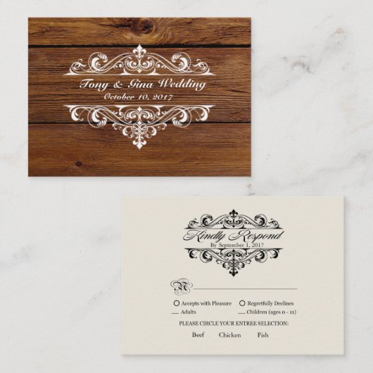 Carte RSVP de mariage rustique en bois (Devant / Derrière)