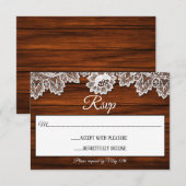 Carte RSVP de mariage rustique en bois et dentelle (Devant / Derrière)