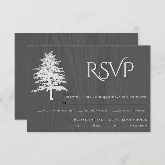 Carte RSVP de mariage rustique en bois gris d'arbr (Devant / Derrière)
