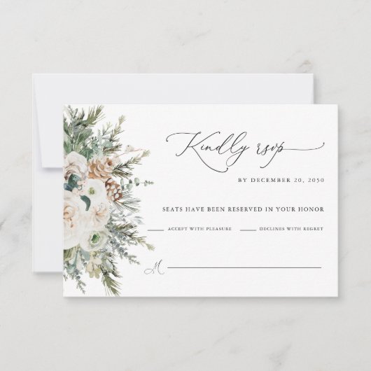 Carte RSVP de mariage Rustique en Pinecone d'hiver (Devant)