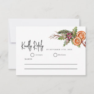 Carte RSVP de mariage rustique et verdure de Noël