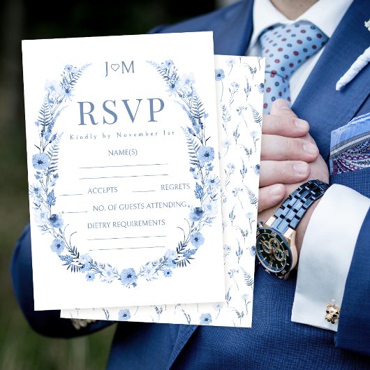 Carte RSVP de mariage rustique fleur sauvage bleu 