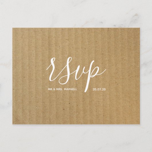 Carte Rsvp de mariage rustique | Script papier Kra (Devant)