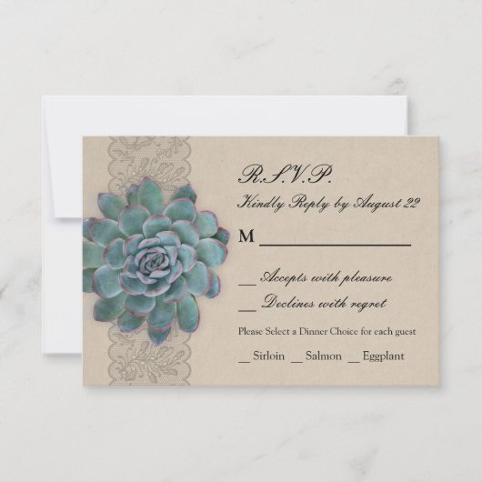Carte RSVP de mariage rustique Succulent (Devant)