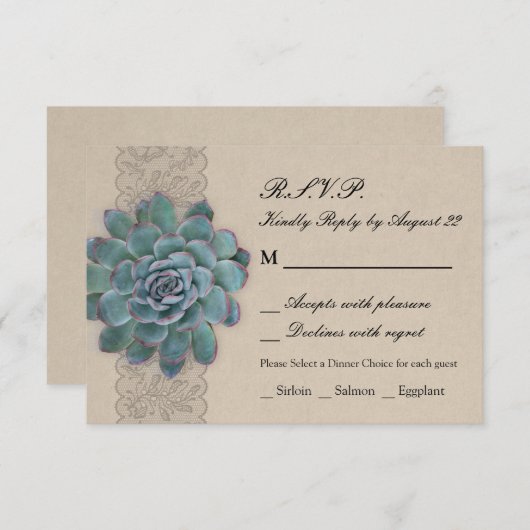 Carte RSVP de mariage rustique Succulent (Devant / Derrière)