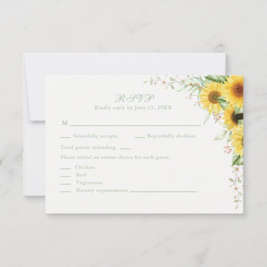 Carte RSVP de mariage rustique Sunflower (Devant)