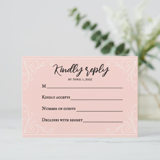 Carte RSVP de mariage Satin Blush (Debout devant)