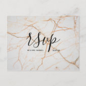 Carte Rsvp de mariage | Script de marbre blanc or (Devant)