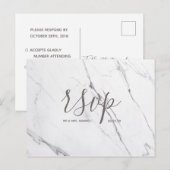 Carte Rsvp de mariage | Script de marbre blanc ros (Devant / Derrière)
