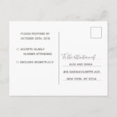 Carte Rsvp de mariage | Script de marbre blanc ros (Dos)
