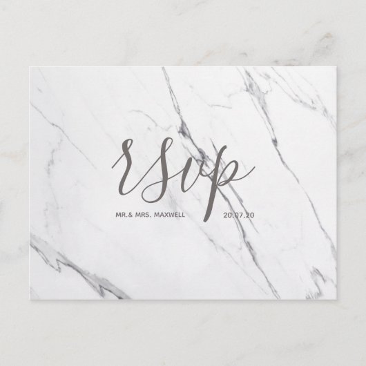 Carte Rsvp de mariage | Script de marbre blanc ros (Devant)