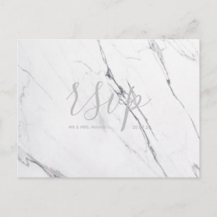Carte Rsvp de mariage Script de marbre blanc ros