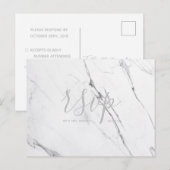 Carte Rsvp de mariage | Script de marbre blanc ros (Devant / Derrière)