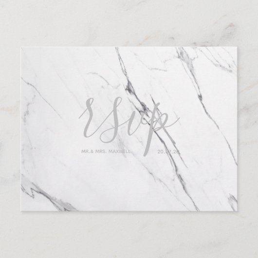 Carte Rsvp de mariage | Script de marbre blanc ros (Devant)