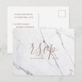 Carte Rsvp de mariage | Script de marbre blanc ros (Devant / Derrière)