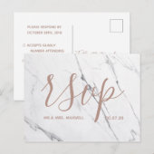 Carte Rsvp de mariage | Script de marbre blanc ros (Devant / Derrière)