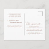 Carte Rsvp de mariage | Script de marbre blanc ros (Dos)
