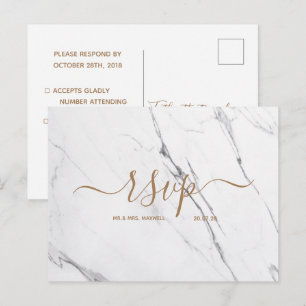 Carte Rsvp de mariage Script de marbre blanc ros