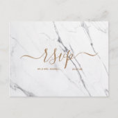 Carte Rsvp de mariage | Script de marbre blanc ros (Devant)