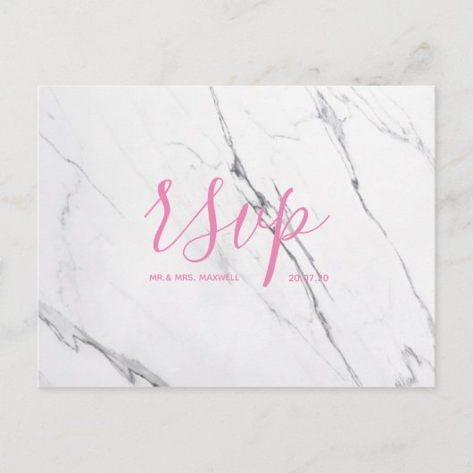 Carte Rsvp de mariage | Script en marbre rose blan (Devant)
