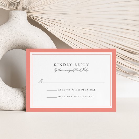 Carte RSVP de mariage simple à la frontière corail