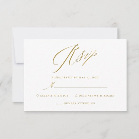 Carte RSVP de mariage simple blanc or élégant Scri (Devant)