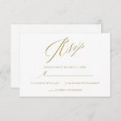 Carte RSVP de mariage simple blanc or élégant Scri (Devant / Derrière)