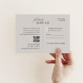 Carte RSVP de mariage taupe moderne avec code QR