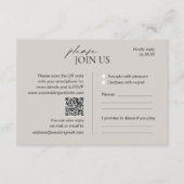 Carte RSVP de mariage taupe moderne avec code QR (Devant)