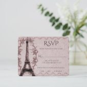 Carte RSVP de mariage Tour Eiffel rose (Debout devant)