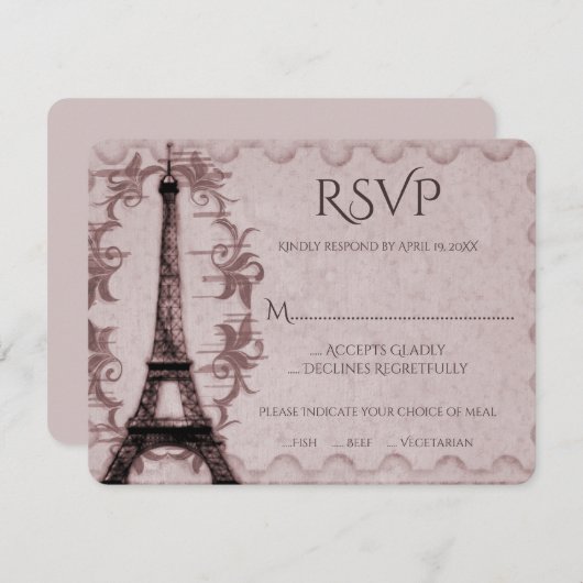 Carte RSVP de mariage Tour Eiffel rose (Devant / Derrière)