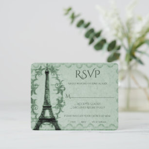 Carte RSVP de mariage Tour Eiffel verte