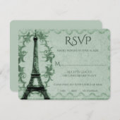 Carte RSVP de mariage Tour Eiffel verte (Devant / Derrière)