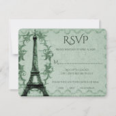Carte RSVP de mariage Tour Eiffel verte (Devant)