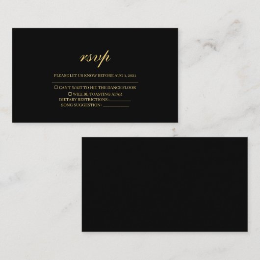 Carte RSVP de mariage traditionnel noir et or simp (Devant / Derrière)