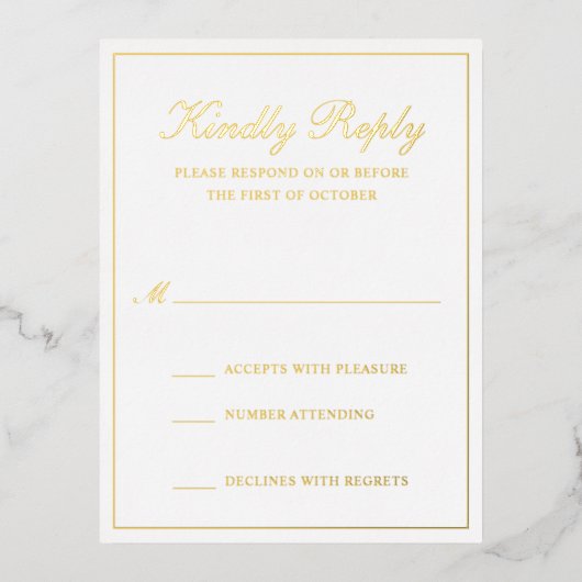Carte RSVP de mariage traditionnelle Gold Foil (Recto)
