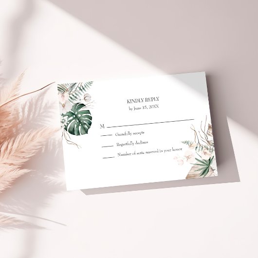 Carte RSVP de mariage Tropical Orchid et Monstera